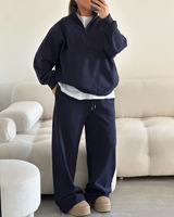 Ensemble deux pièces tendance : Sweat-shirt oversize à manches longues semi-boutonné et pantalon de survêtement à cordon de serrage