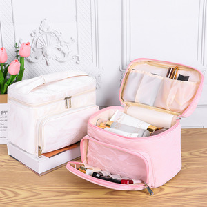 Large Capacity <b>Makeup</b> Bag Waterproof Portable Cosmetic Storage Travel Toiletry <b>Case</b> With Soft Handle Stripe Pattern - Product Image 1