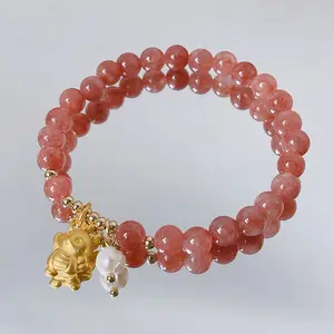 2024 Nieuwjaar Lucky Dragon Kralen Roze Stenen Armband Chinese Dierenriem Dier Drakenvlecht Armband Zegen Teken Armbanden Geschenken