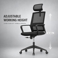 Chaise de bureau ergonomique en maille haute avec appui-tête, accoudoirs fixes en PP, base à vérin à gaz 3 positions, pivotante