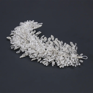 Romantique baroque fait à la main perles de cristal clair bandeaux de mariée <span class=keywords><strong>fleur</strong></span> diadèmes strass diadème coiffes - Product Image 2