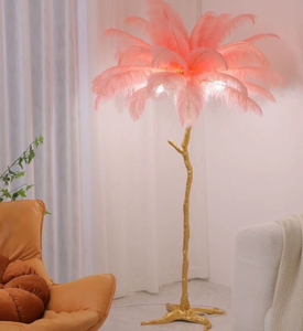 Lampe sur pied en résine de style nordique moderne de luxe pour chambre à coucher et salon, lampe à plumes d'autruche à LED - Product Image 5