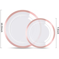 Assiettes jetables transparentes dorées BST en PS de qualité alimentaire, style moderne, 7,5 et 10,25 pouces, avec bordure argentée, pour mariage