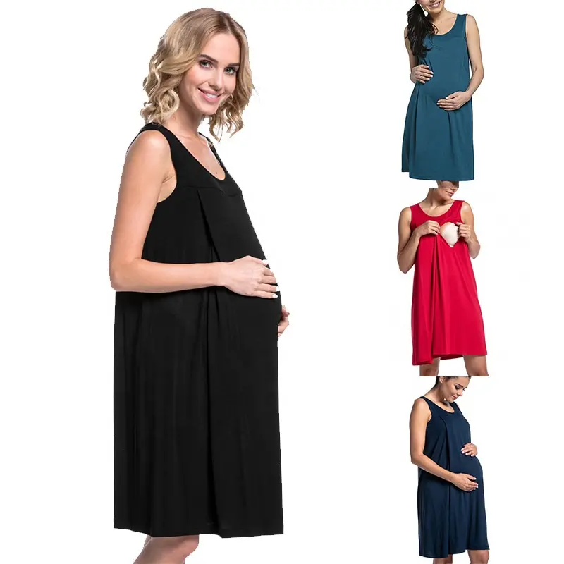 Vestido de maternidade, modelos de maternidade vestido de hospital, pijamas de maternidade, cor sólida, alimentação, vestido