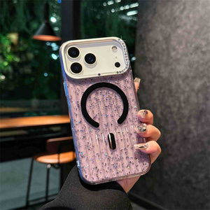 เคสโทรศัพท์แบบกระเป๋าเดินทางแม่เหล็กหรูหรา ประดับกลิตเตอร์ ลายลูกฟูก สำหรับ iPhone 17 16 15 Pro Max ขอบลายทาง ด้ามจับแบบริบบิ้น ฝาหลังลายเพชร - Product Image 3