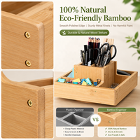 Organisateur de documents rectangulaire à double niveau en bambou naturel personnalisé, porte-stylos multi-emplacements, design moderne pour l'école et le bureau