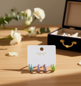 Orecchini a Cerchio Oulin Beilin alla Moda in Resina Acrilica Placcati Oro, Gioielli da Donna, Borchie Rotonde Colorate, 3 Paia - Product Image 2