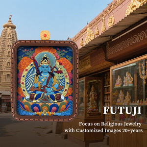 FUTUJI Grosir Liontin Thangka Manjushri Tibet dari Kulit Asli dan Paduan Logam, Jimat Buddha, Perhiasan Berkualitas - Product Image 6