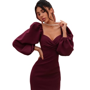 Ultimo Design OEM <span class=keywords><strong>Abito</strong></span> Midi Elegante da Donna con Maniche <span class=keywords><strong>a</strong></span> Sbuffo, Vestito Aderente Sexy <span class=keywords><strong>a</strong></span> Maniche Lunghe per l'Autunno - Product Image 1