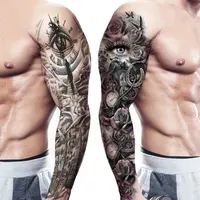 Temporary Tattoo Tattoos Temporary Men Large Arm Sleeve Black Sexy Waterproof Temporary Tattoo Sticker Full Arm Big Skull Flower Tattoo Stickers Flash Tattoos