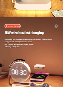 Réveil numérique 3 en 1 avec lumière ambiante LED, chargeur sans fil magnétique rapide 15W, support de bureau, station de charge pour téléphone et écouteurs - Product Image 6