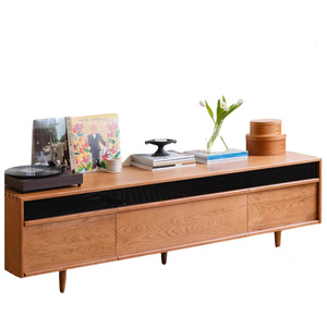 Mueble para TV de madera de cerezo, soporte para TV minimalista moderno de madera maciza para sala de estar, apartamento pequeño - Product Image 4
