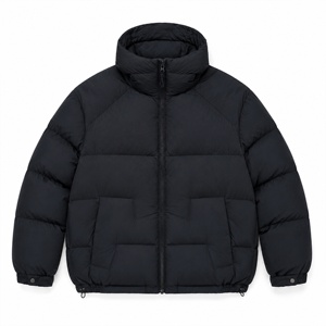 <span class=keywords><strong>Chaqueta</strong></span> Corta Acolchada de Plumón para Mujer, con Cuello Alto y Capucha Fija, Negra, Cortavientos, Cálida, para Invierno - Product Image 4