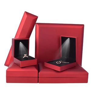 custom logo white lamp jade gift storage and case pendant necklace earing led light ring jewelry box with led light