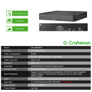 GR-N8016H2 (n/a) gcraftsman 4K 8MP <span class=keywords><strong>16</strong></span>ช่อง <span class=keywords><strong>NVR</strong></span> รองรับ2ของ HDD SATA ด้วยแอป hieeasy กล้องรักษาความปลอดภัย IP ฟังก์ชั่นสมาร์ท Ai - Product Image 2