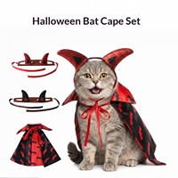 Set Costume Halloween per Cani e Gatti: Mantello da Pipistrello e Copricapo con Corna, Decorazione Divertente e Spaventosa, Personalizzabile OEM