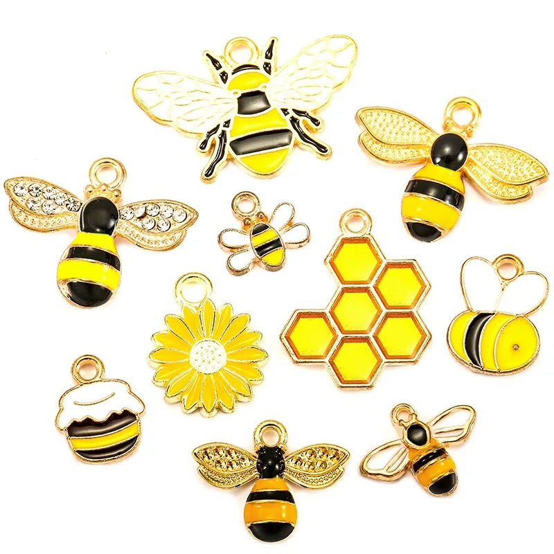 Mini abalorios de abeja esmaltados, hacer joyas colgantes para DIY, colgantes de aleaciones Vintage para pendientes, pulsera, collar, fabricación de joyas