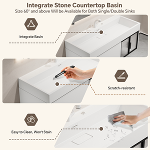 Mueble de Baño Moderno y Elegante con Lavabo y Espejo LED Inteligente Antivaho, Mueble de Baño de Madera Maciza Montado en la Pared - Product Image 3