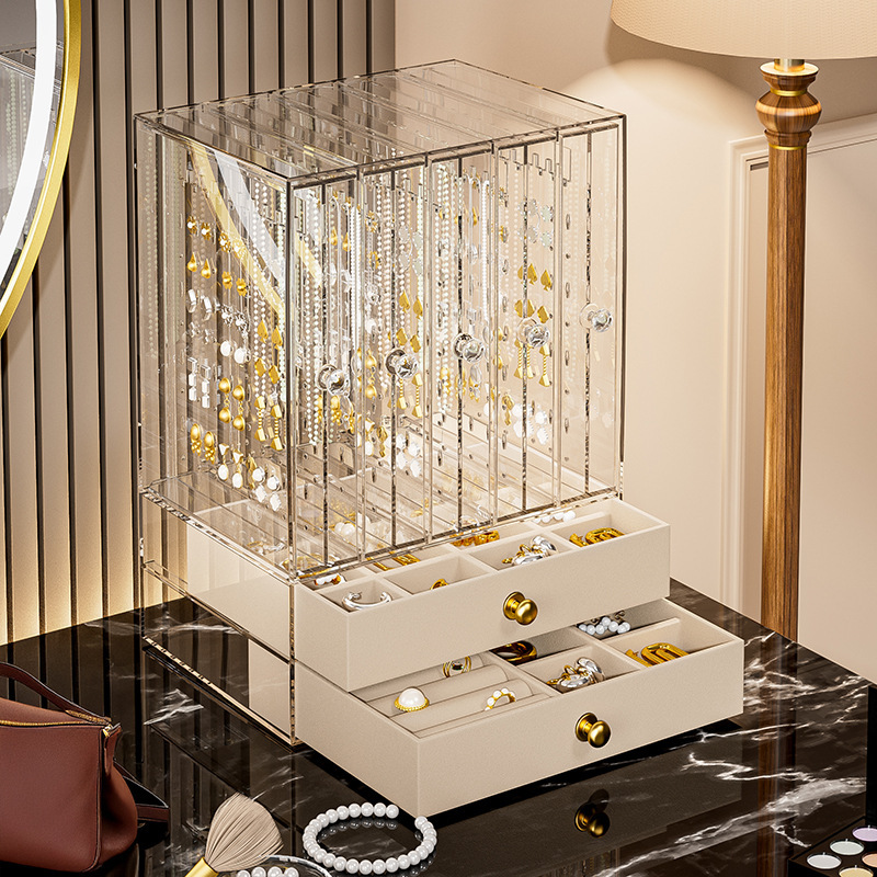 Beige 2-layer velvet + 5-layer transparent drawers