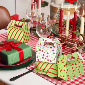 Boîte à friandises de Noë<span class=keywords><strong>l</strong></span> rouge et verte, boîtes cadeaux en papier avec poignées, rayures et pois, fournitures de fête pour biscuits sucrés - Product Image 5