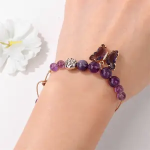 Natural Crystals Made Butterfly Pendant Handmade Braided Bracelet Anklet For Women Luxury Jewelry On Hand For Women Wedding New