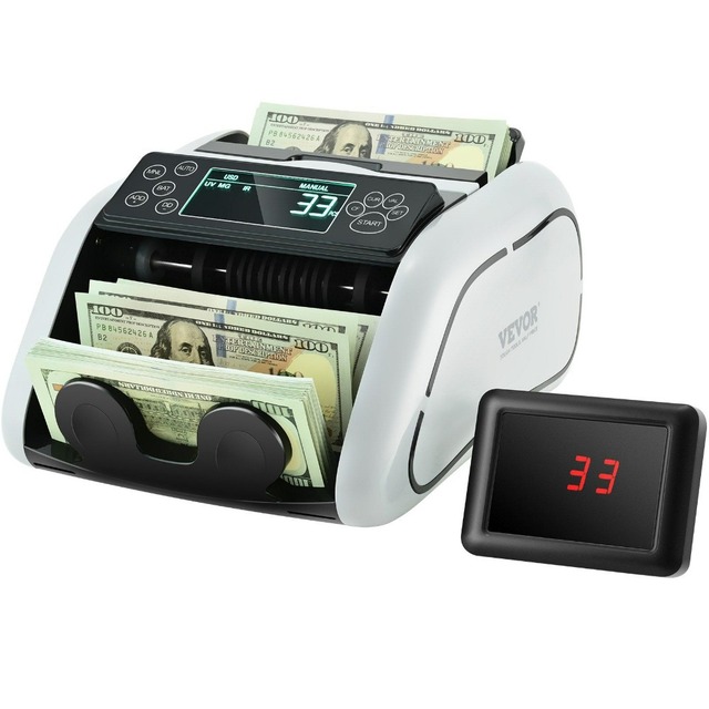 VEVOR Money Counter Machine, Bill Counter with UV, MG, IR and DD Counterfeit Detection, USD & EUR Cash Counting Machine