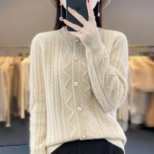 Cárdigan de <span class=keywords><strong>Mujer</strong></span> de Invierno, Tejido Grueso de <span class=keywords><strong>Lana</strong></span> <span class=keywords><strong>Merino</strong></span> y Cachemira - Product Image 1