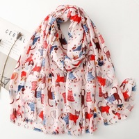2025 Offre Spéciale Animal imprimé soie Satin Polyester écharpe longue queue chat paradis conception pour printemps été Protection solaire voyage