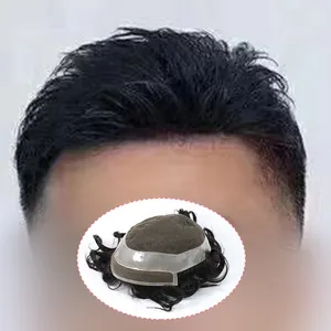 Pelucas de cabello <span class=keywords><strong>para</strong></span> hombres Cabello humano natural Transpirable Súper fino Encaje suizo y PU Q6 base <span class=keywords><strong>Calvo</strong></span> Sistema de reemplazo masculino tupé <span class=keywords><strong>para</strong></span> hombres - Product Image 1
