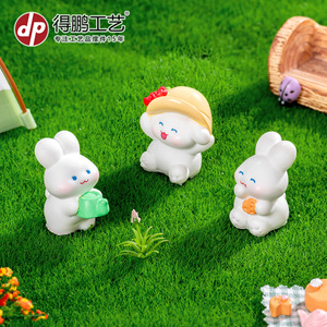 Dp Spring Flowers Bunny Décoration miniature en résine pour maison de poupée, ornement de bureau - Product Image 3