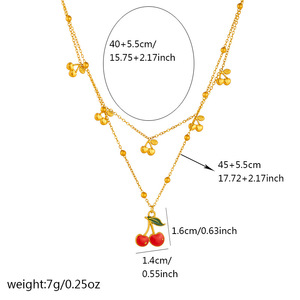Fashion Layered Double Chain Cherry Pendant Stainless Steel Clavicle Necklace Gift Jewelry - Product Image 4