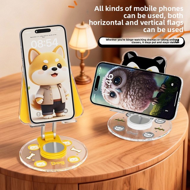 Cute Cartoon-Style Acrylic Lazy Stand Phone Holder with Adjustable Rotating Foldable Design Image Stabilization for Desktop Use