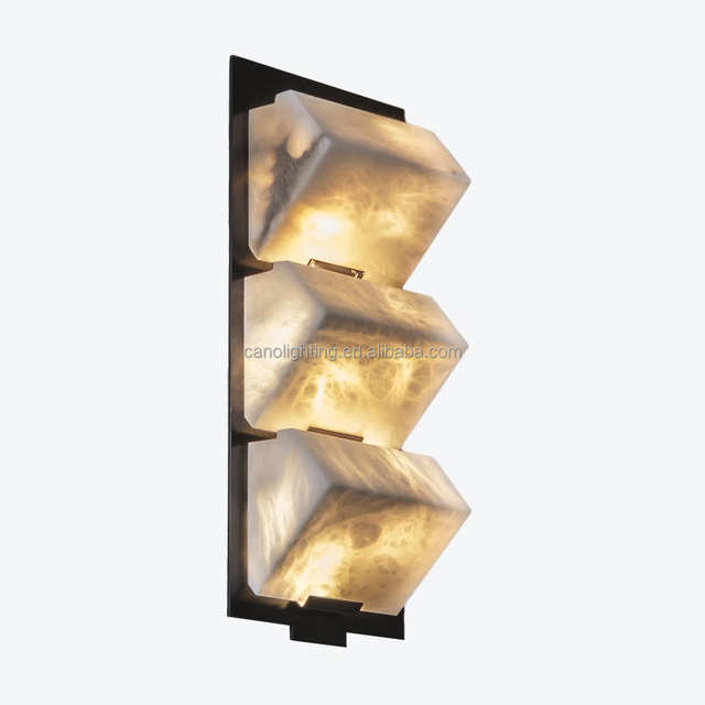 Postmodern Living Room Background Wall Lamp Bedroom Bedside Corridor Triple Sloping Block Natural Alabaster Wall Lamp