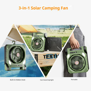 พัดลมพลังงานแสงอาทิตย์แบบชาร์จไฟได้ 10400mAh พร้อมแผงโซลาร์เซลล์ พัดลมตั้งแคมป์แบบพับได้ ชาร์จ USB พลาสติก มอเตอร์ไร้แปรงถ่านสี่ระดับความเร็ว สำหรับรถบ้านและรถยนต์ - Product Image 2