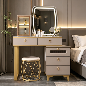 Modern Makeup <b>Vanity</b> With <b>Lighted</b> Mirror Storage Drawers And Cabinet Bedroom Dressing Table With Stool - Product Image 6