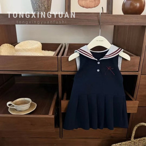 Child Star Circle Girls Sleeveless Sailor Collar Dress Breathable Pleated Skirt School Style - Product Image 1