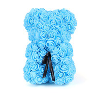 Cadeau pour la fête des mères, ours en peluche artificiel en mousse PU de 25 cm, rose en PE, boîte cadeau en plastique, fête de la Saint-Valentin