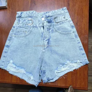 2024 Summer Brocken Hole Women Denim Summer Shorts Short Jeans Casual Bale Zipper Fly Pockets Frayed Raw Ripped Denim for Women