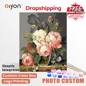 طقم رسم بالأرقام من أورفون - زهور الفاوانيا البيضاء مع زهرة السوسن في مزهرية - فن زهور أنيق وعميق لديكور المنزل والحرف اليدوية - Product Image 1