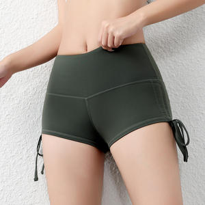 Shorts de Fitness taille haute pour femmes respirant motif chaud Shorts de Yoga côté cordon Bandage hanche ascenseur exercice Bandage Shorts - Product Image 4