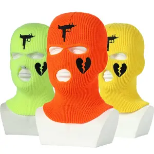 ZG high quality 100% acrylic custom logo 3 hole full face cover embroidered balaclava ski mask knitted beanie winter hat