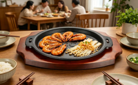 Poêle à rôtir en fonte avec logo SC, base isolante en bois, compatible gaz, durable, pour restaurant, Teppanyaki, barbecue, ustensile de cuisson