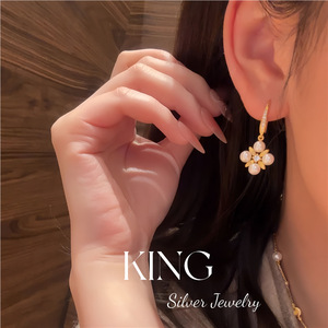 Ensemble de boucles d'oreilles et collier en perles et fleurs King Silver Jewelry pour femmes, bijoux fins pour mariage - Product Image 5