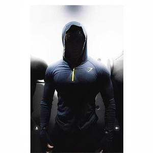 เสื้อฮู้ดดี้ผู้ชายทรงสลิมฟิต แบรนด์ 2026 GYM รุ่นออกกำลังกาย ลายทาง สำหรับฤดูใบไม้ร่วงและฤดูหนาว แห้งเร็ว ผ้าสเตรช แขนเสื้อแบบแร็กแลน ซิปครึ่งตัว - Product Image 2