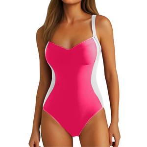 NEW 수영복 비치웨어 섹시한 단색 접합 주름 V 넥 홀터 등이없는 원피스 수영복 여성 사용자 정의 - Product Image 4