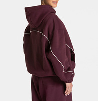Sweat-shirt oversize en coton 100% avec logo personnalisé, coutures contrastées, patchwork, coupe ample, design décontracté, sweat-shirt à capuche court pour femmes et hommes