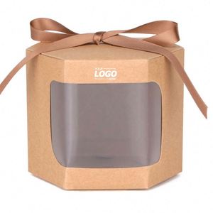Cajas de Regalo Hexagonales con Ventanas de Exhibición, Cajas de Papel Premium con Tapas para Manualidades, Pasteles, Dulces para Fiestas de Boda - Product Image 1