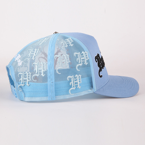 高品質 卸売 クラシック カスタムデザイン オリジナル 刺繍ロゴ 5パネル ベースボールキャップ ゴラス メッシュ スエード トラッカーキャップ 帽子 - Product Image 6