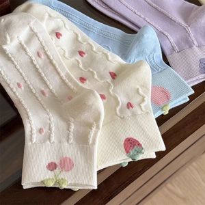 Cute Mid Calf <b>Socks</b> For Women Japanese Style <b>Breathable</b> Soft Cotton <b>Sock</b> With Fruit Pattern Fashionable Casual Wear - Product Image 2