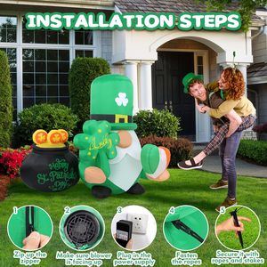 Gnome gonflable de 4 pieds pour la Saint-Patrick avec trèfle <span class=keywords><strong>et</strong></span> cœur, décorations lumineuses LED gonflables pour la cour, le porche <span class=keywords><strong>et</strong></span> la décoration de fête - Product Image 2